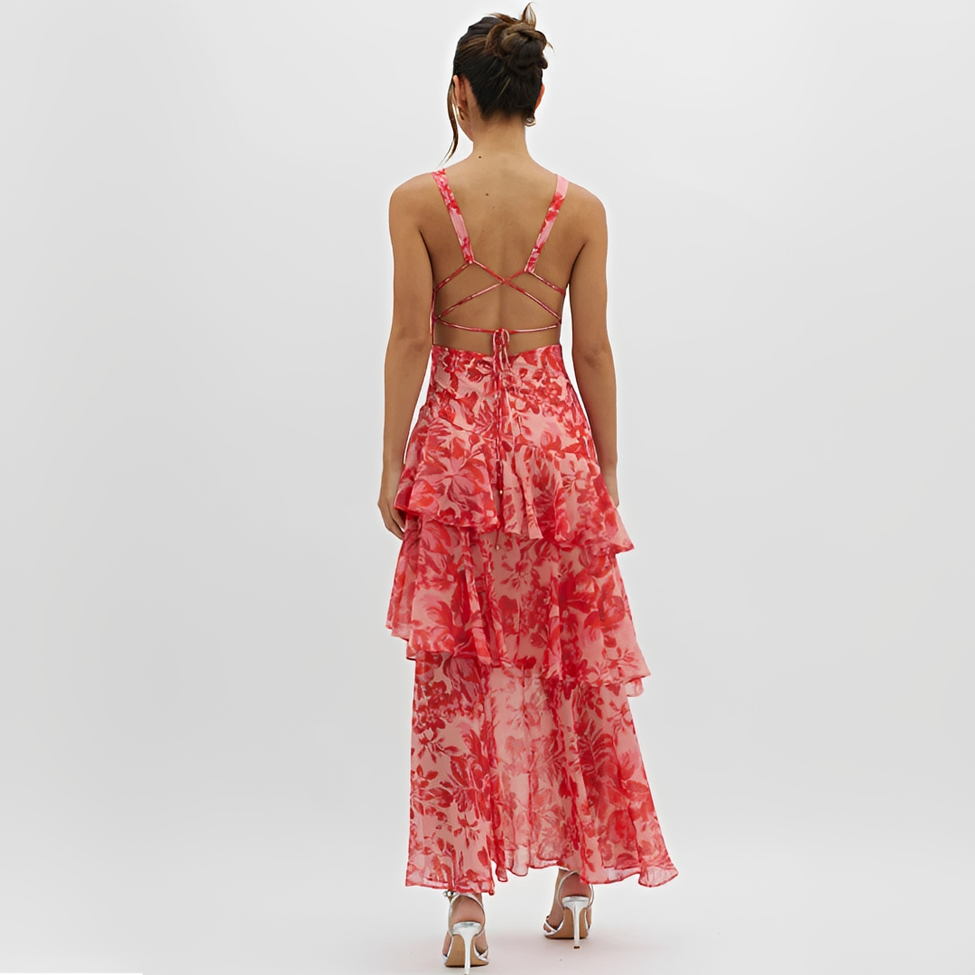 Faye - Elegantes Kleid mit fließendem Stoff, V-Ausschnitt und offenem Rücken