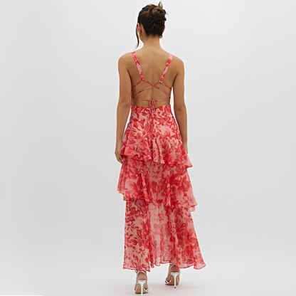 Faye - Elegantes Kleid mit fließendem Stoff, V-Ausschnitt und offenem Rücken