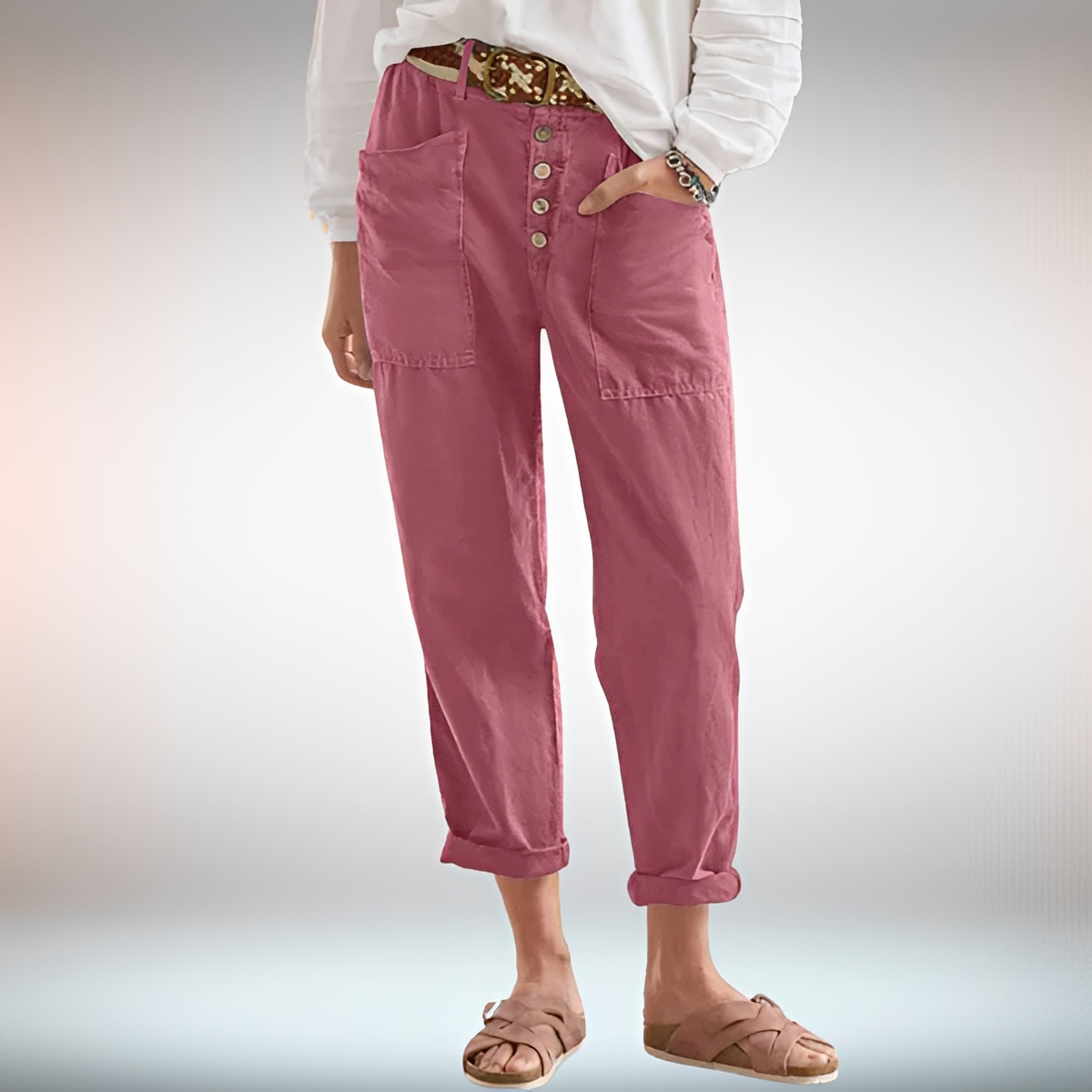 Rhonwen - Elegante, leger geschnittene Hose mit Knöpfen