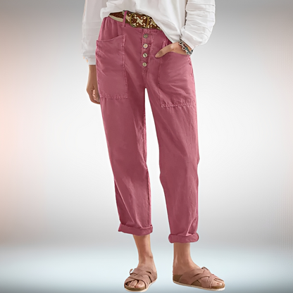 Rhonwen - Elegante, leger geschnittene Hose mit Knöpfen