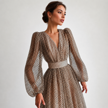 Emina - Schickes Langarm V-Ausschnitt Kleid