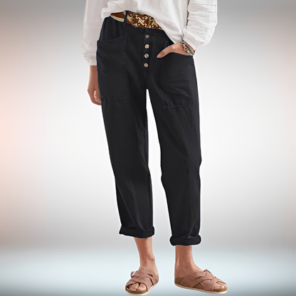 Rhonwen - Elegante, leger geschnittene Hose mit Knöpfen