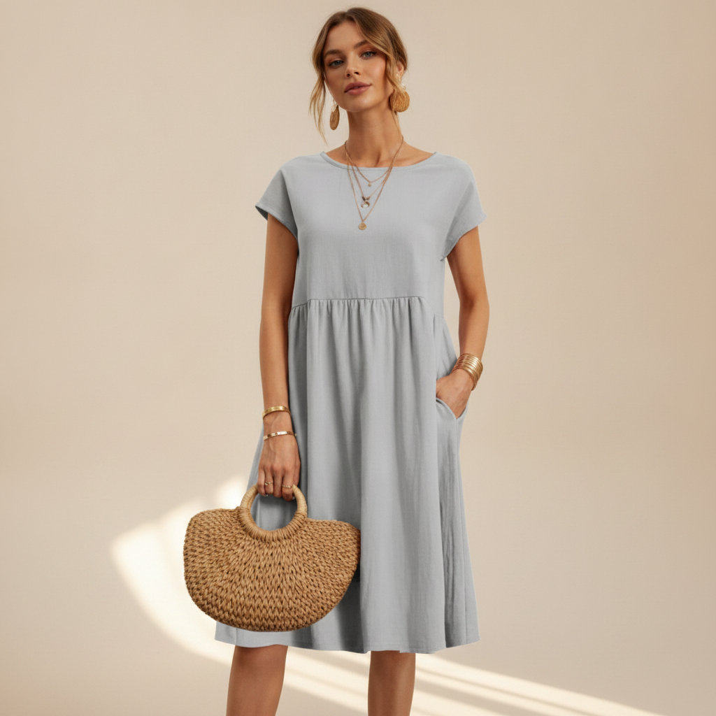 Nubia - Elegantes Rundhals-Midikleid