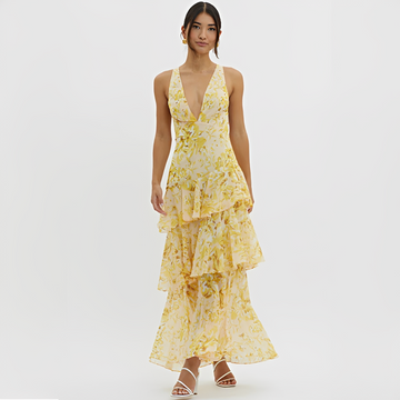 Faye - Elegantes Kleid mit fließendem Stoff, V-Ausschnitt und offenem Rücken