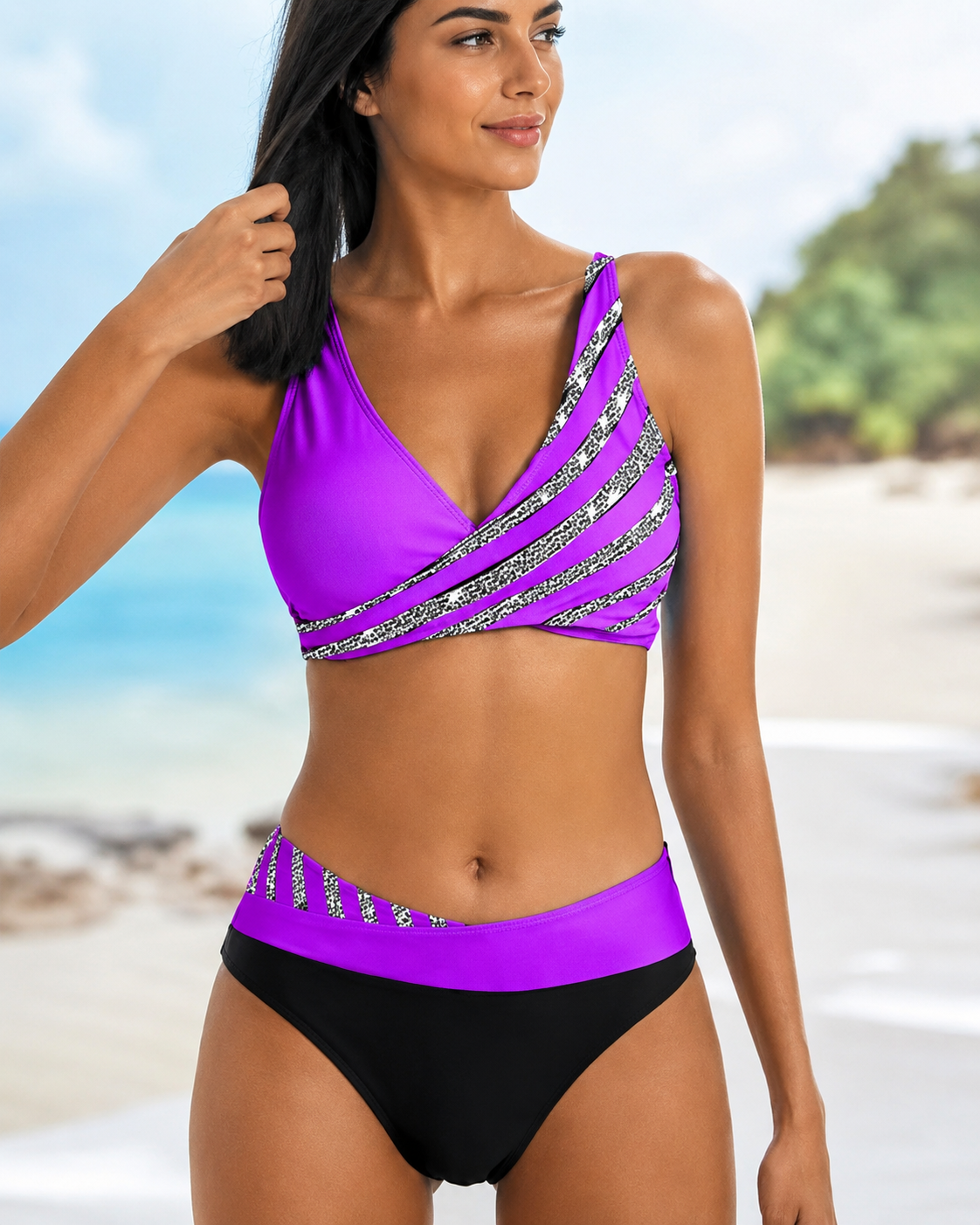 Deliana - Modisches Gestreiftes Zweiteiliges Bikini-Set