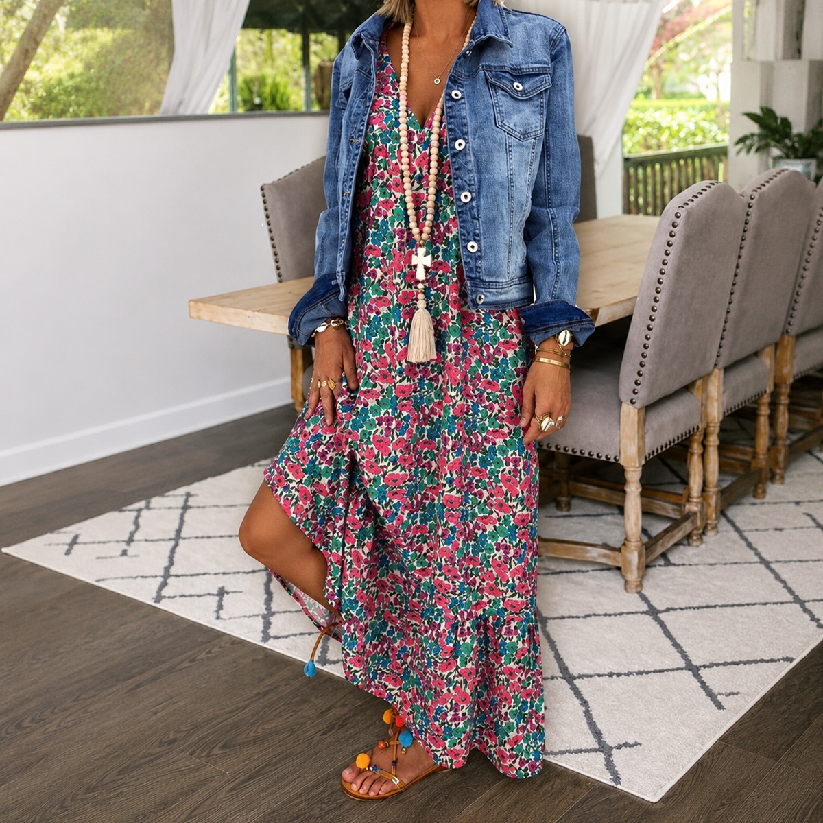 Shalisha - Elegantes Bohemian Kleid mit V-Ausschnitt