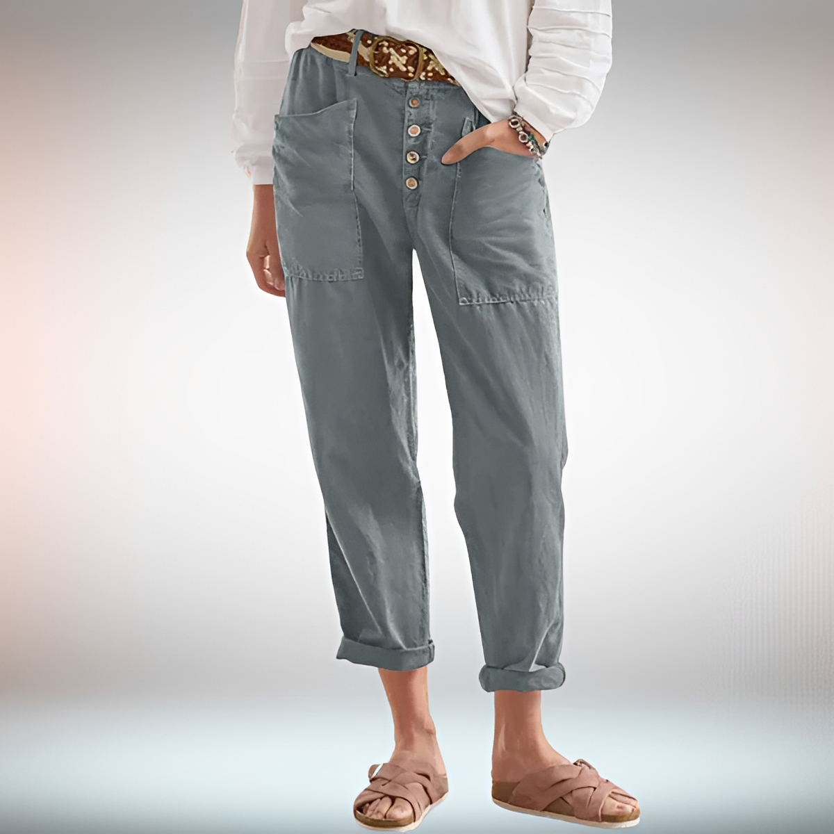 Rhonwen - Elegante, leger geschnittene Hose mit Knöpfen