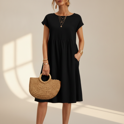 Nubia - Elegantes Rundhals-Midikleid