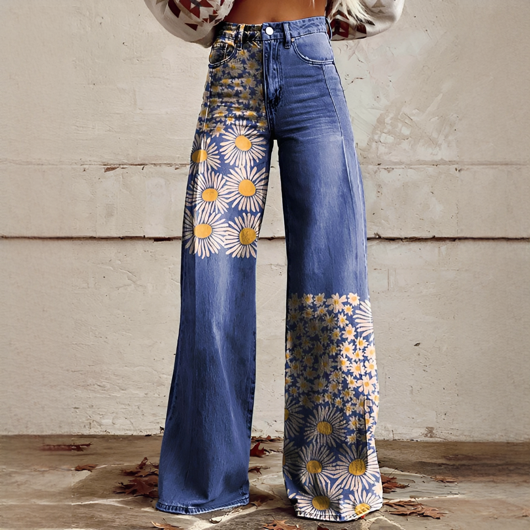 Shelley - Bequeme Weitbeinige Bedruckte Jeans