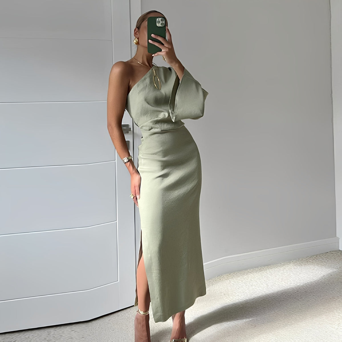 Aimee - Maxikleid mit einer Schulter aus Twill für Frauen