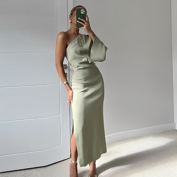 Aimee - Maxikleid mit einer Schulter aus Twill für Frauen