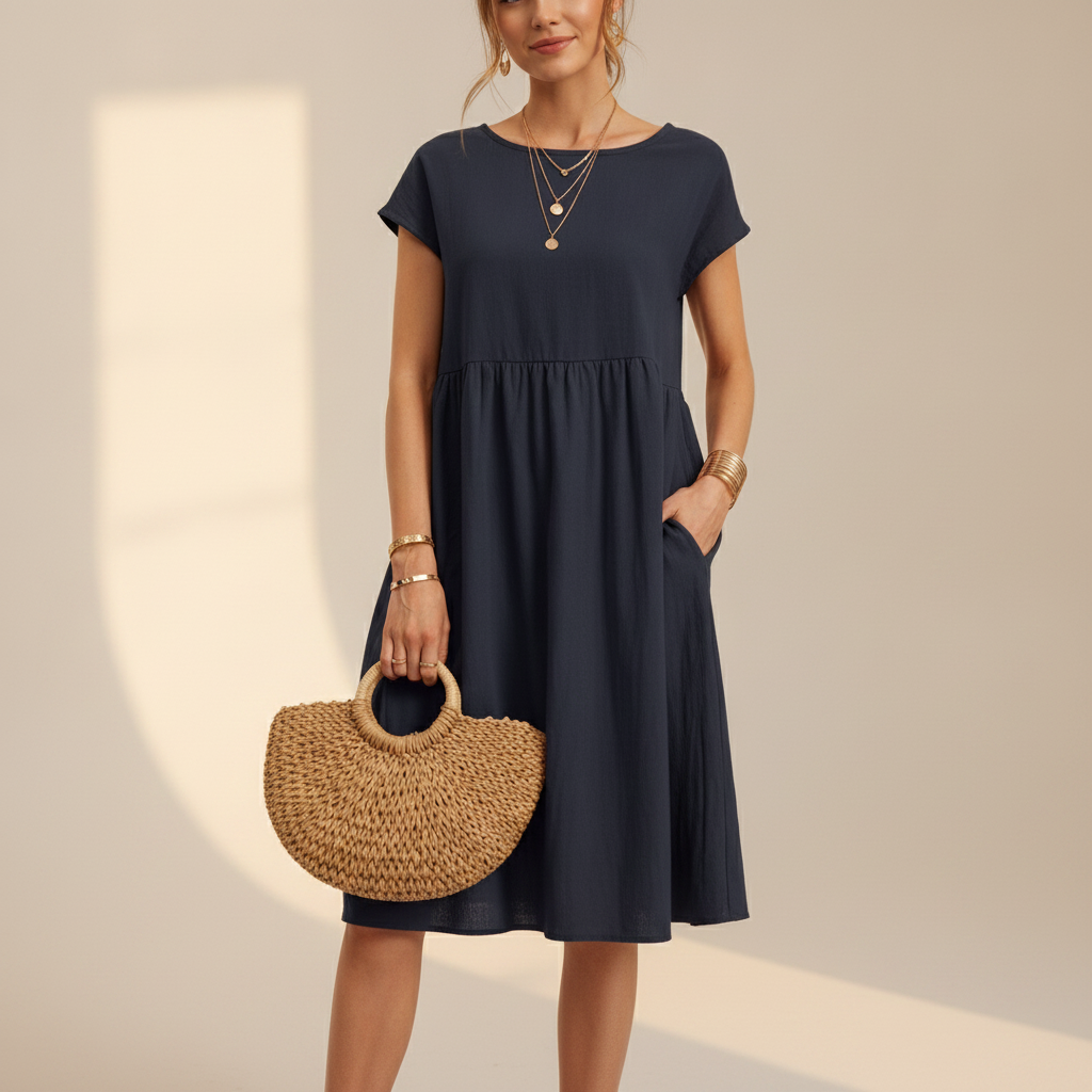 Nubia - Elegantes Rundhals-Midikleid