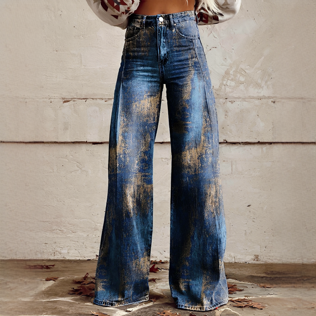 Shelley - Bequeme Weitbeinige Bedruckte Jeans