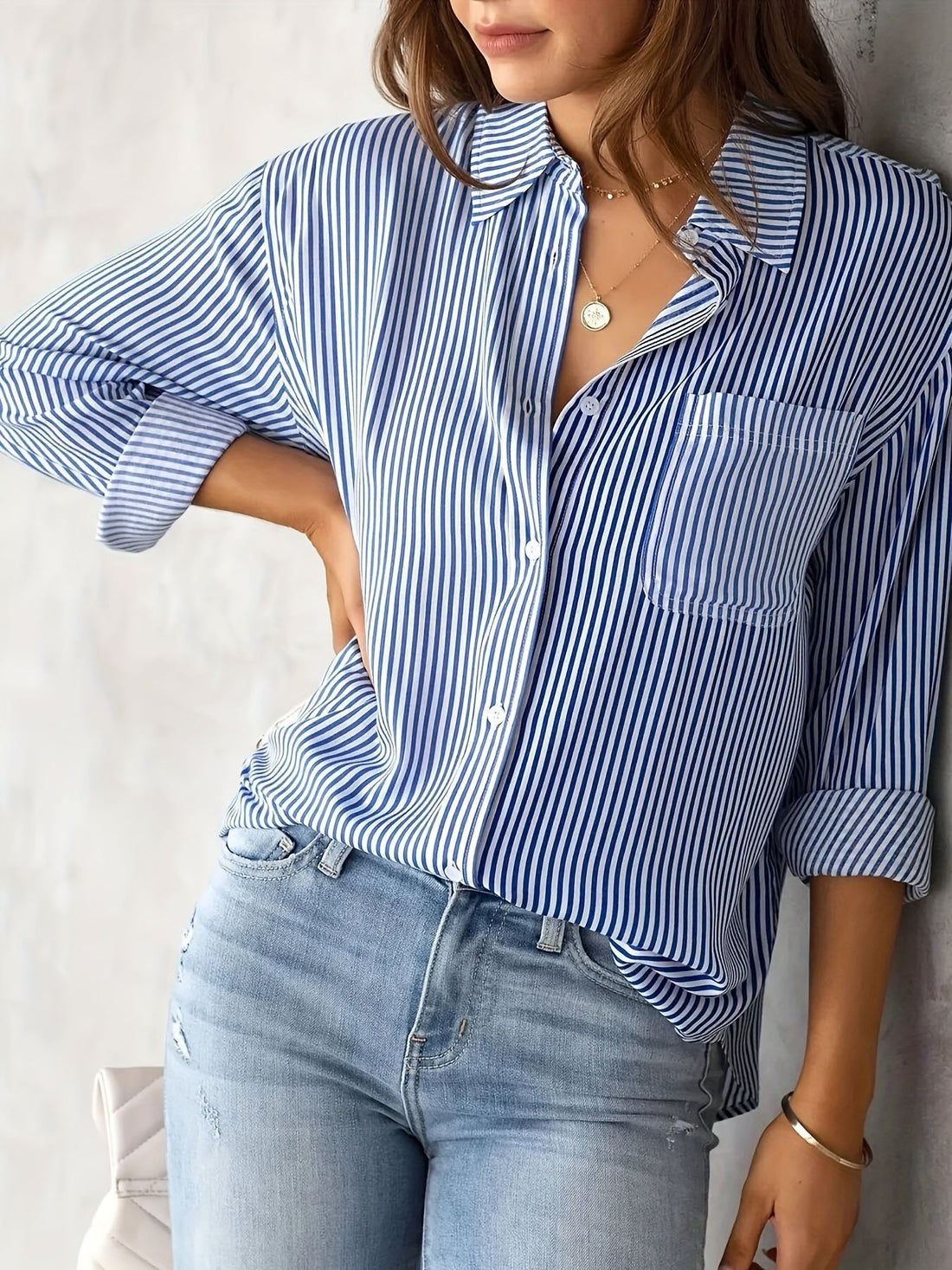Nancy - Langes ärmelloses gestreiftes Freizeit-T-Shirt für Damen