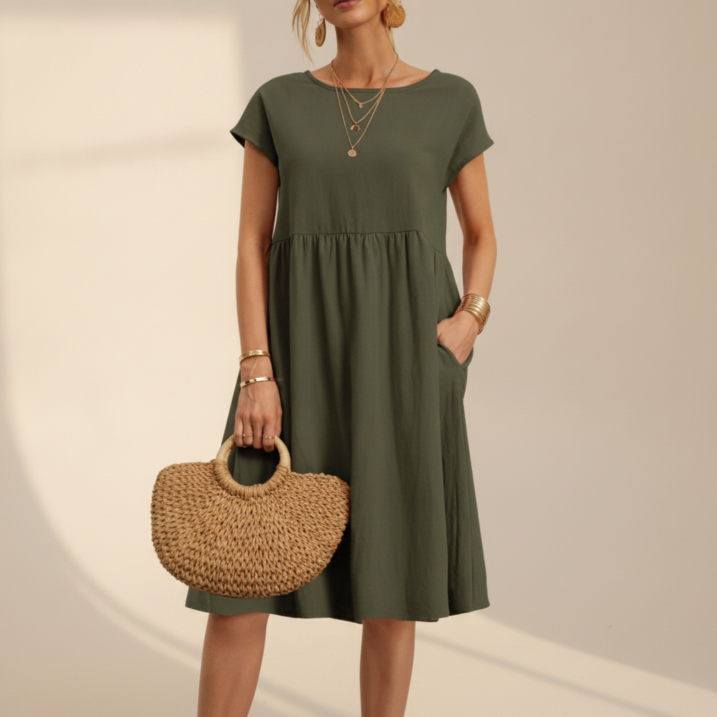 Nubia - Elegantes Rundhals-Midikleid