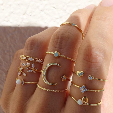 Ring-Set Mond und Stern - 10 Stück