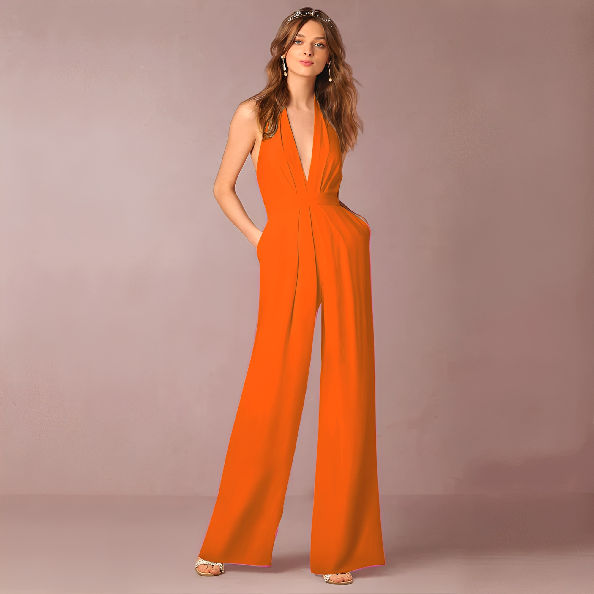 Hazel - Eleganter Neckholder-Overall mit weiten Beinen für Frauen