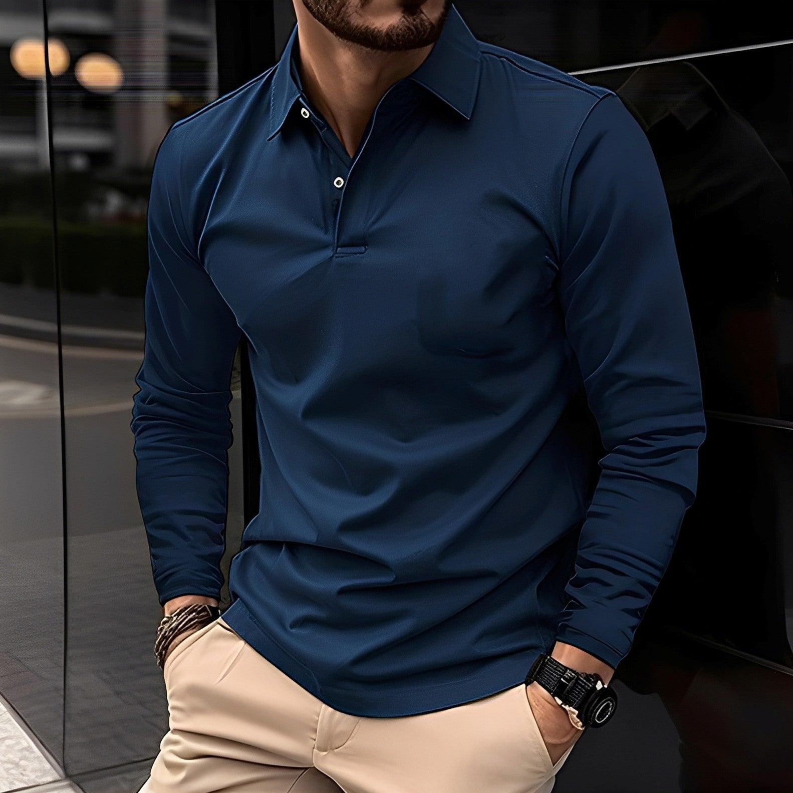 Deacon - Gemütliches Langarm-Poloshirt