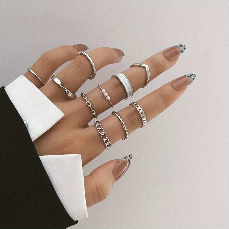 10 Stück modische Ringe - Kombinierbare Ringe