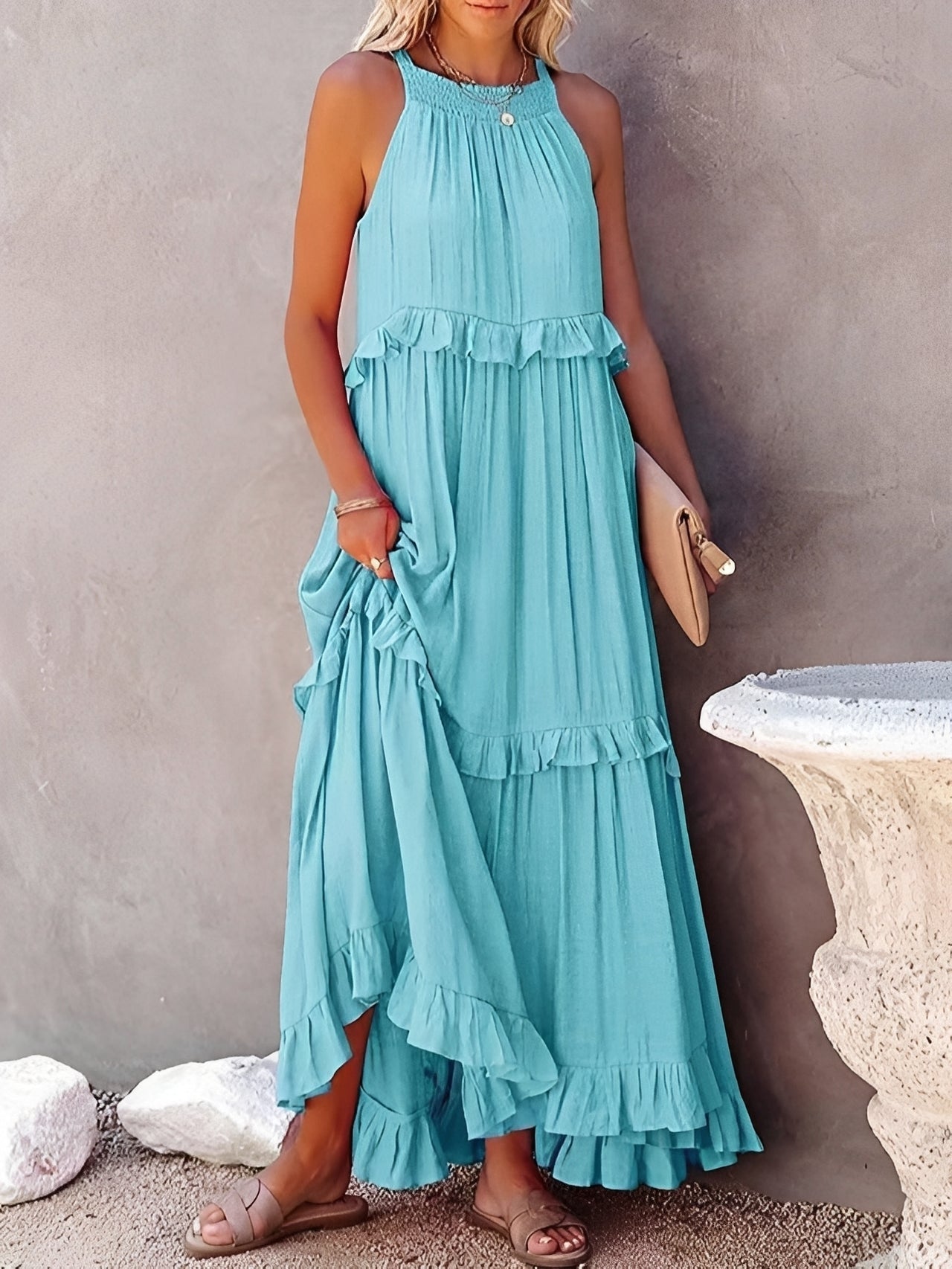 Zanna - Elegantes ärmelloses Kleid mit Volants für Frauen