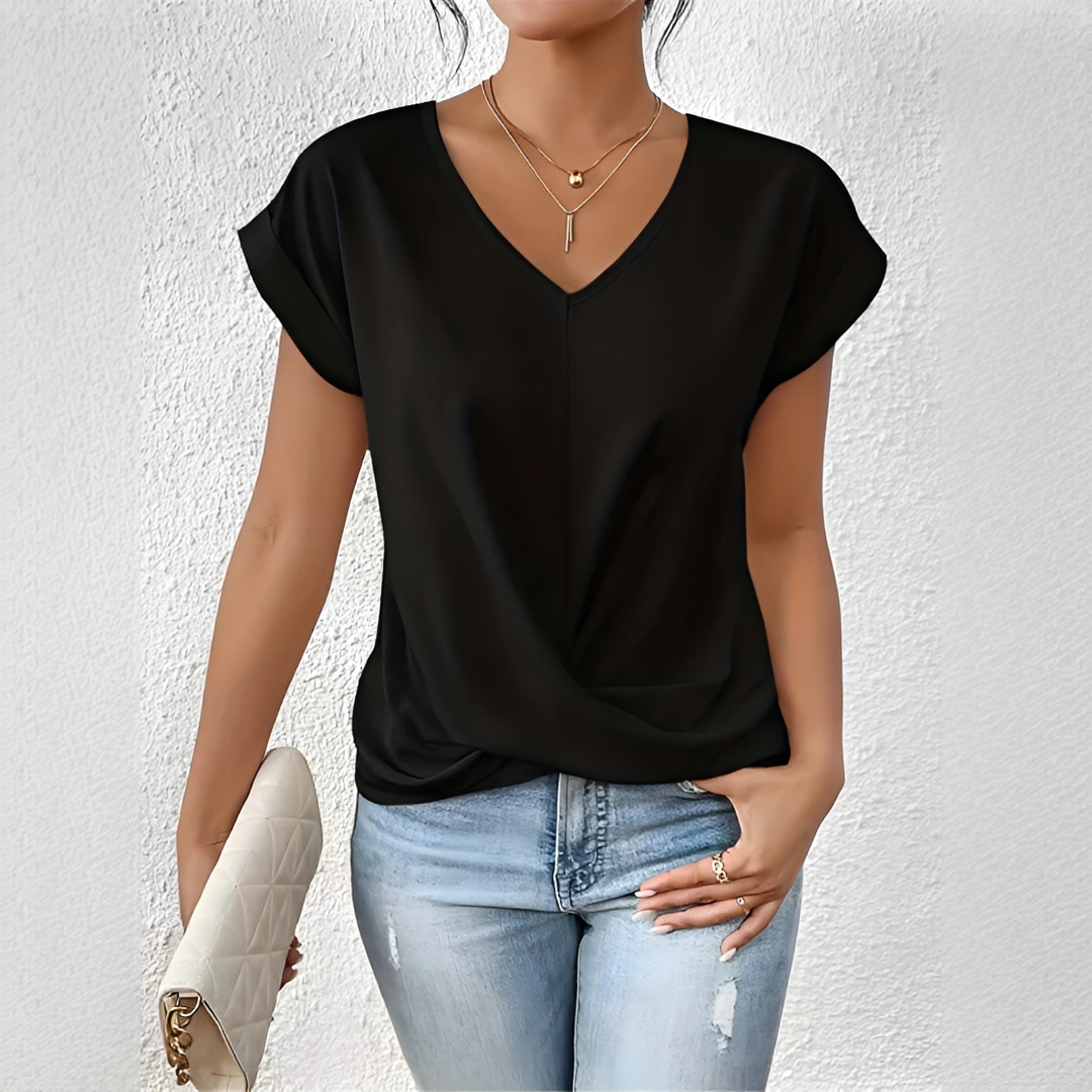 Velanie - Lockeres T-Shirt mit V-Ausschnitt