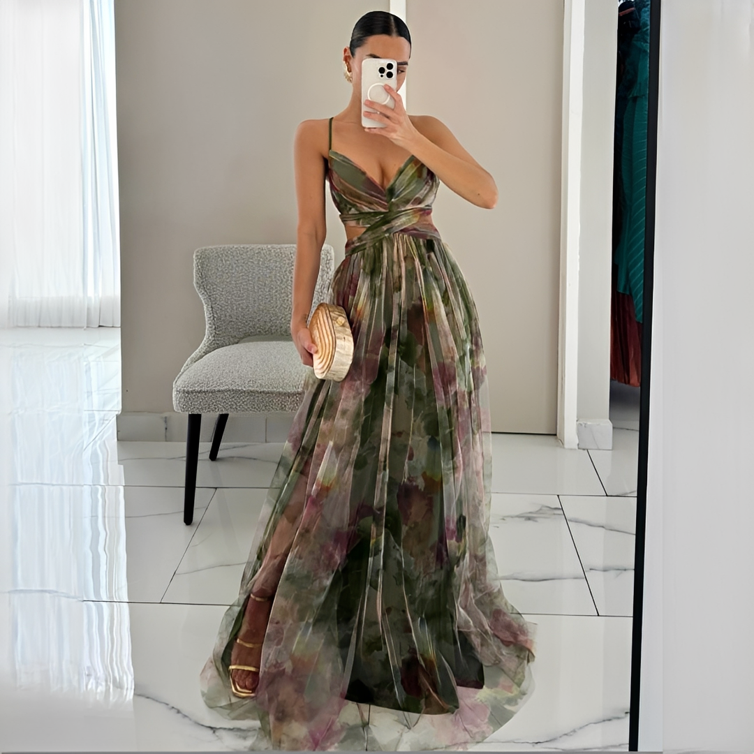 Gardania - Langes Kleid mit Blumenmuster für Frauen