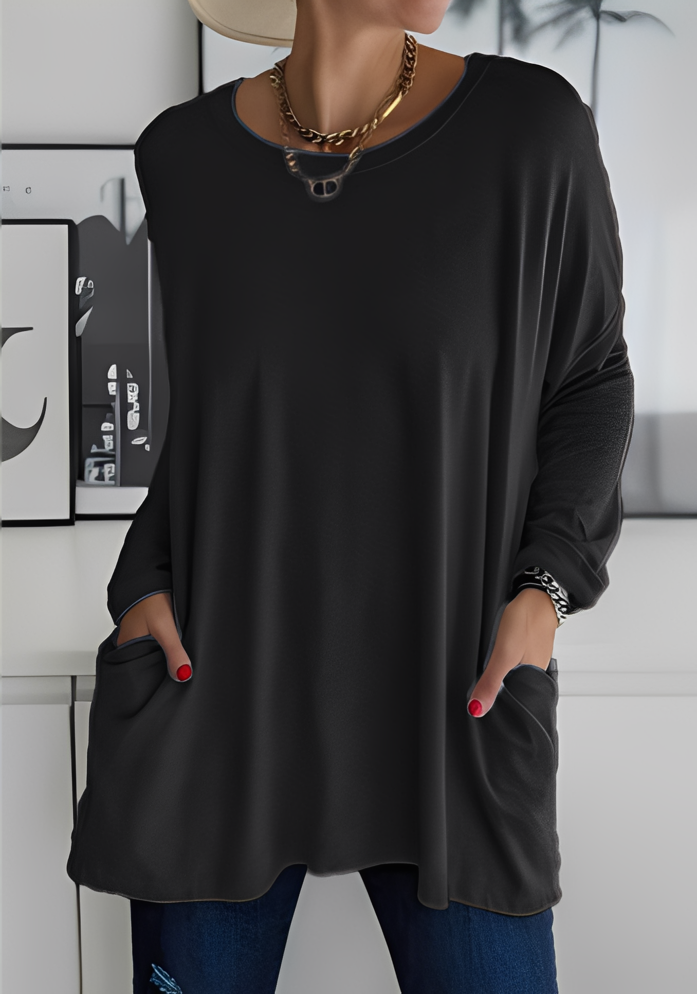 Krystle - Damen-Shirt mit langen Ärmeln und Taschen für Komfort