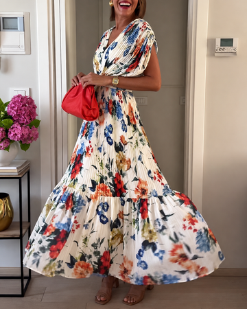 Sharon - Schickes Kleid mit Falten und Blumenmuster