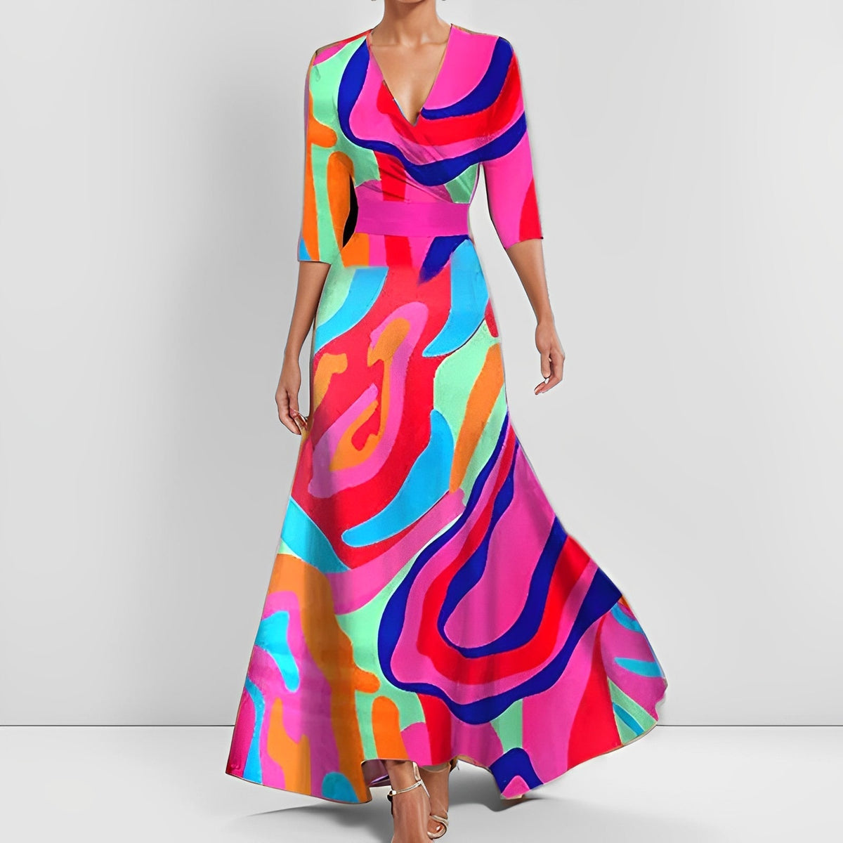 Delores - Langkleid mit Blumenmotiv und langen Ärmeln