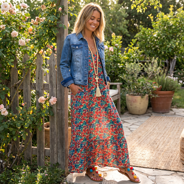 Shalisha - Elegantes Bohemian Kleid mit V-Ausschnitt