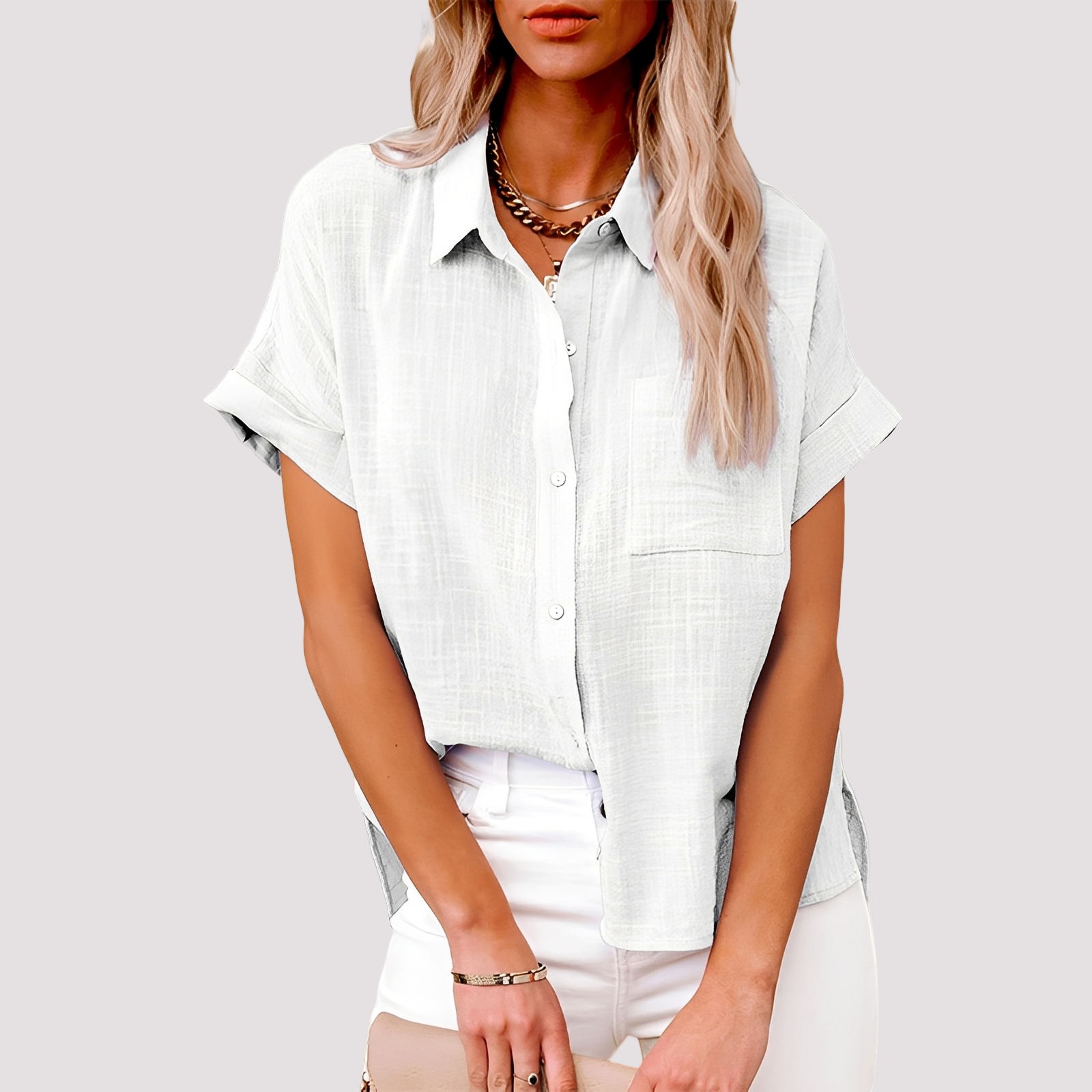Josie - Bluse mit kurzen Ärmeln, weit geschnitten, mit Tasche für Frauen