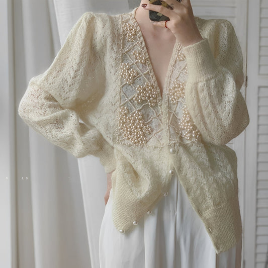 Rachael - Eleganter Cardigan mit langen Ärmeln und Perlen für Damen