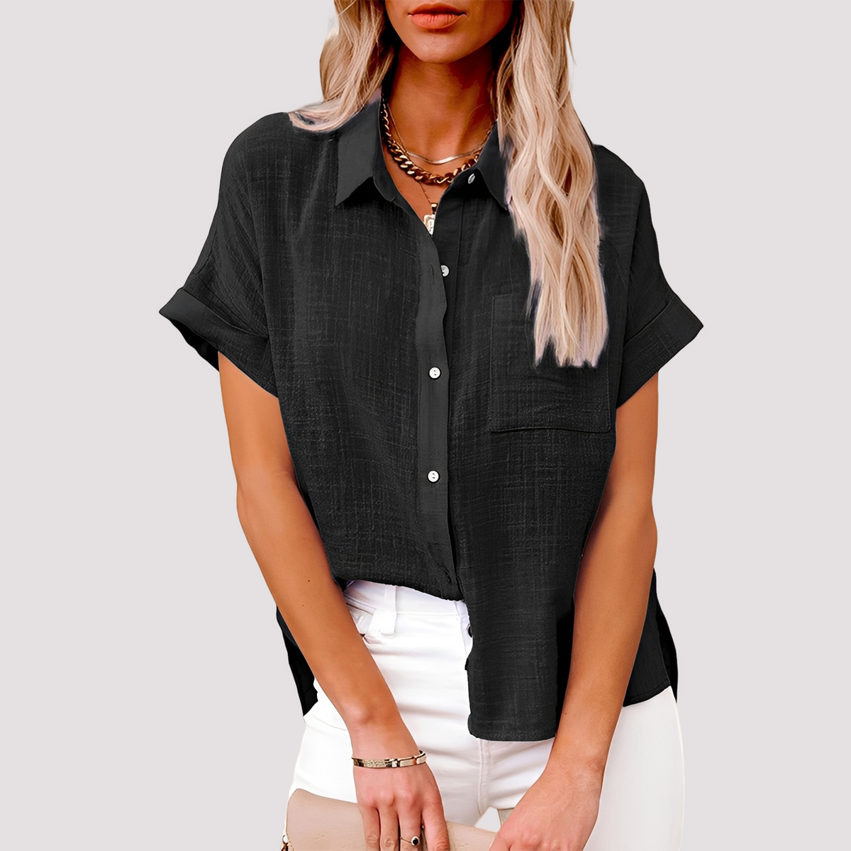 Josie - Bluse mit kurzen Ärmeln, weit geschnitten, mit Tasche für Frauen