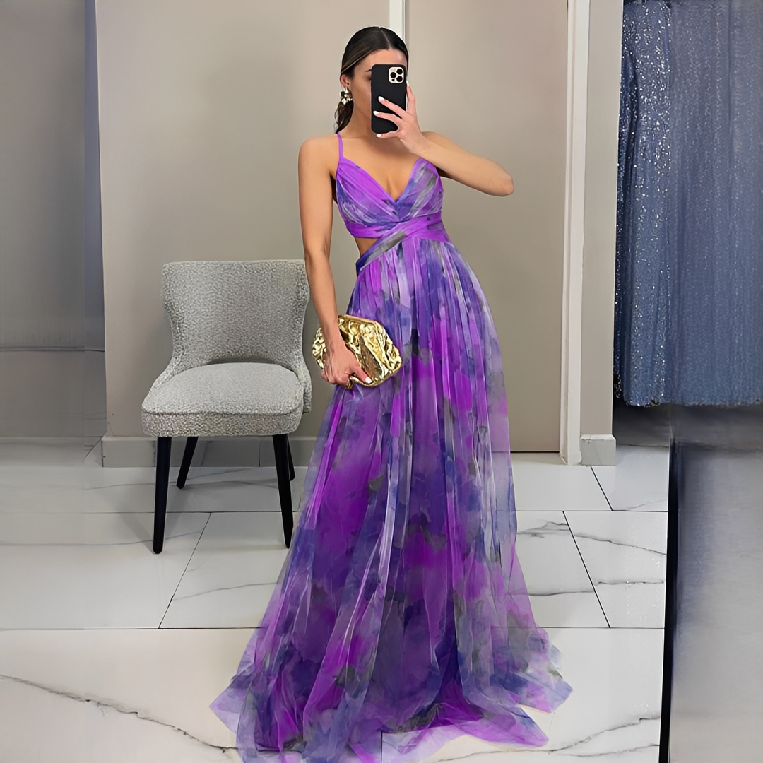 Gardania - Langes Kleid mit Blumenmuster für Frauen