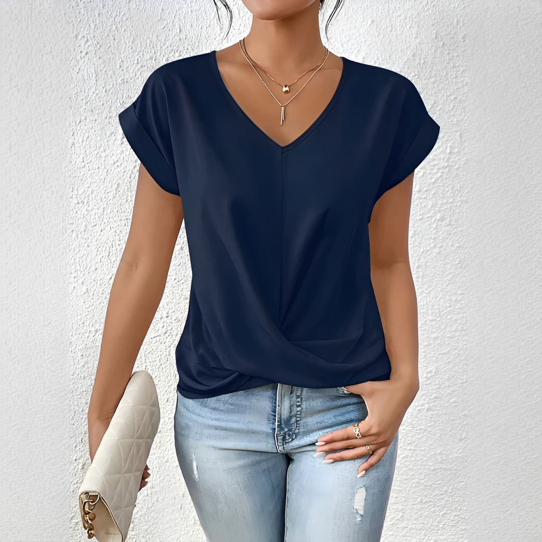 Velanie - Lockeres T-Shirt mit V-Ausschnitt