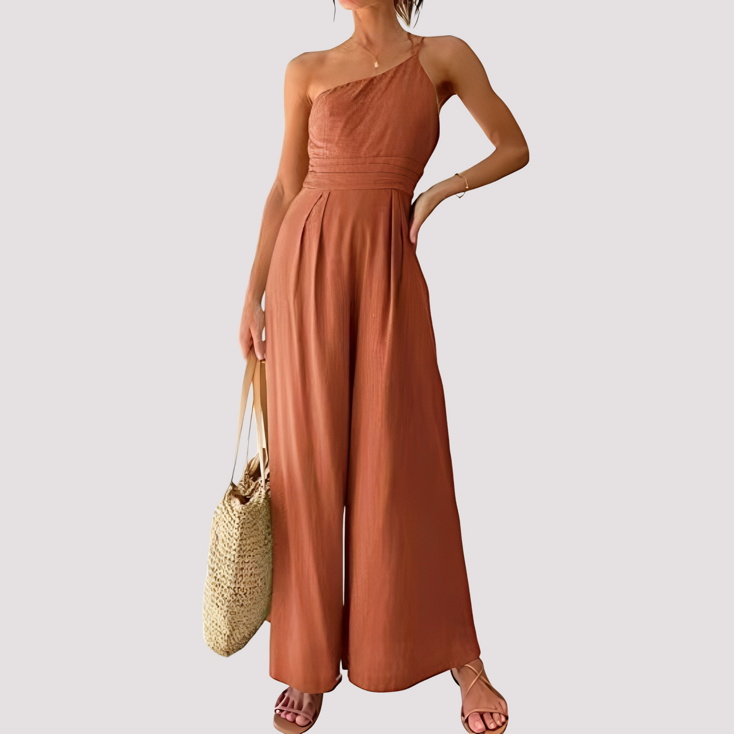 Carla - Eleganter Damen-Overall mit einer Schulter und weiten Beinen