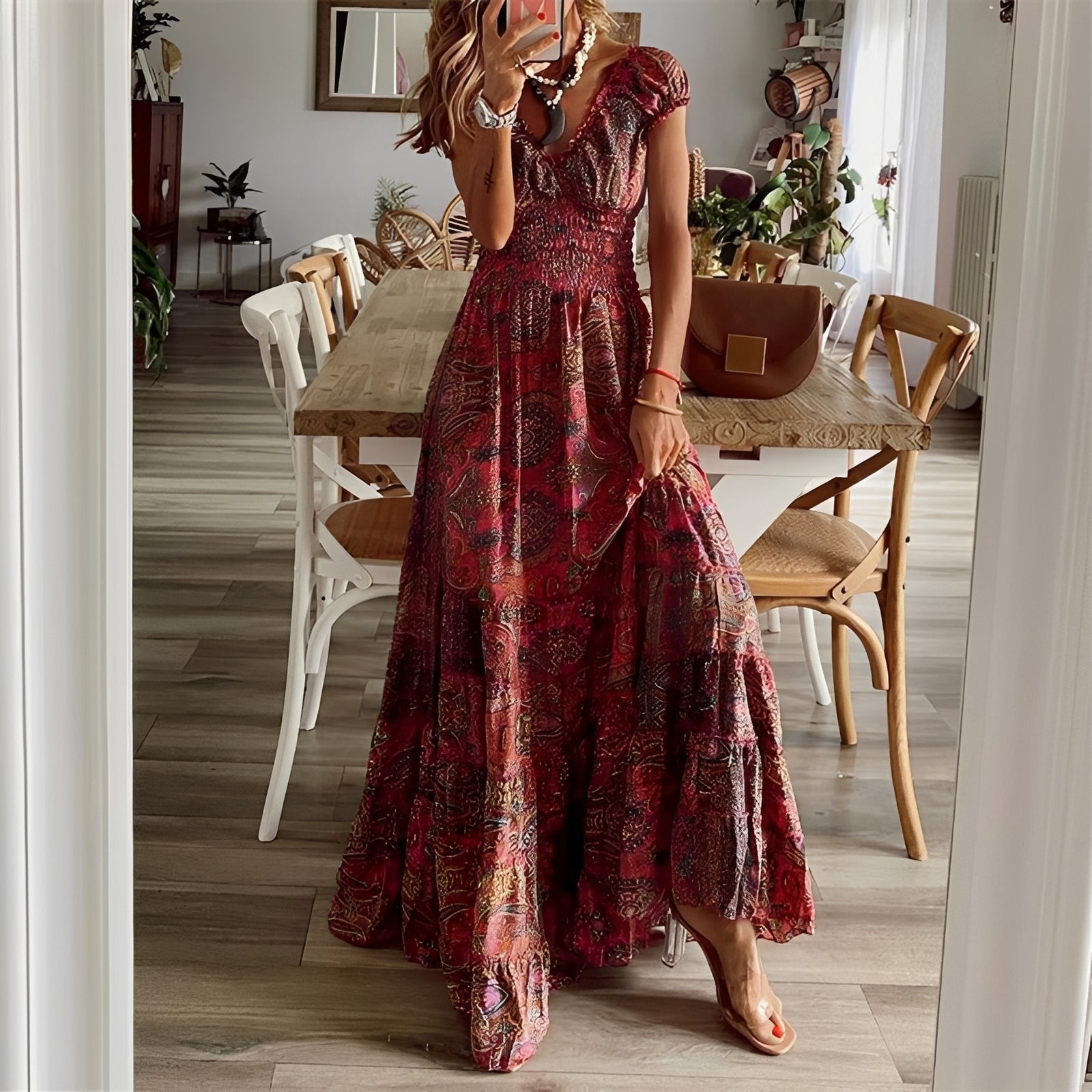 Christina - Maxikleid im Boho-Stil mit Blumenmuster für Frauen