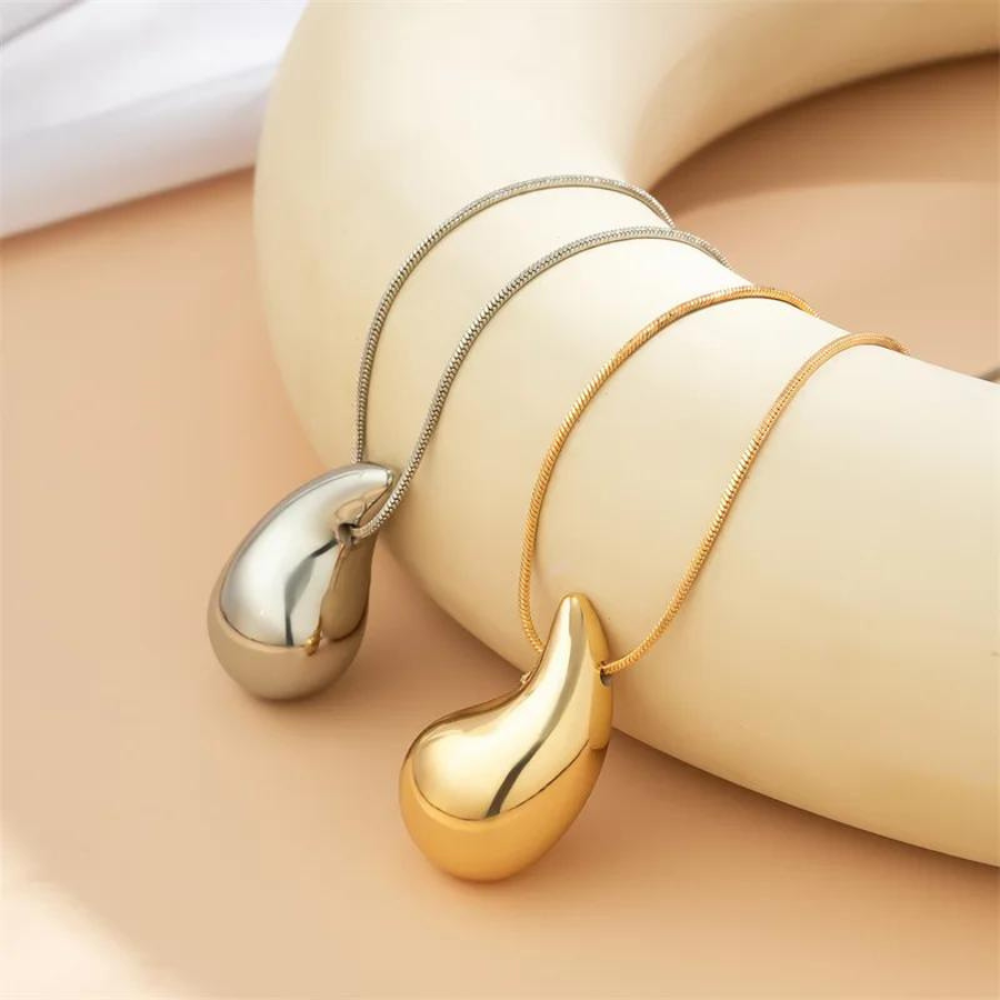 Große Tropfenwasserhalskette - Goldene Kette mit Tropfenanhänger