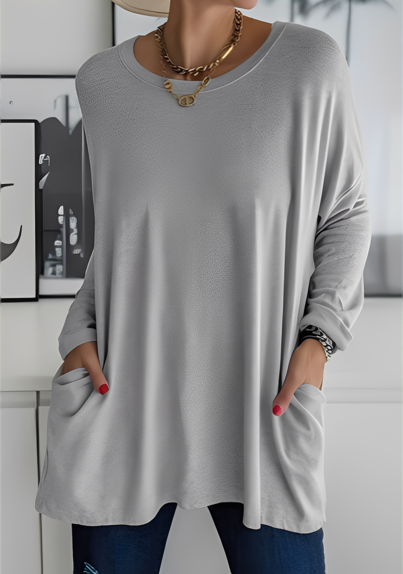 Krystle - Damen-Shirt mit langen Ärmeln und Taschen für Komfort