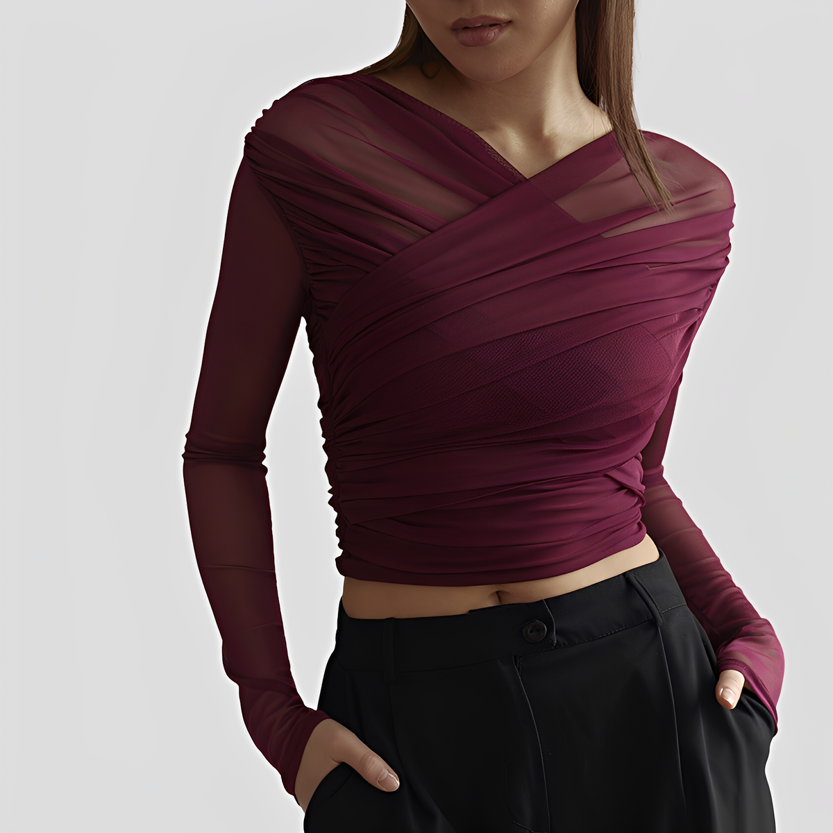 Cara - Elegante Langarmbluse mit Raffungen
