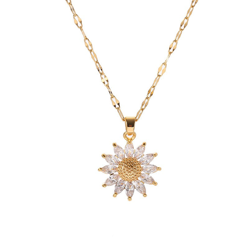 Jennie – Kette mit Kristall-Sonnenblume und goldfarbener Oberfläche