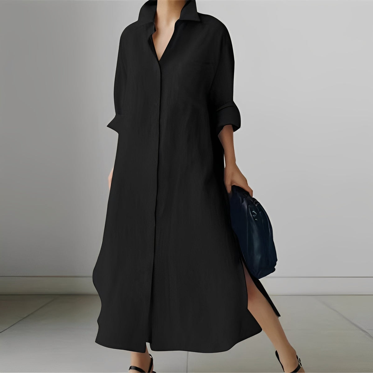 Nancy - Midi-Kleid im Hemdstil mit Schlitz für Frauen