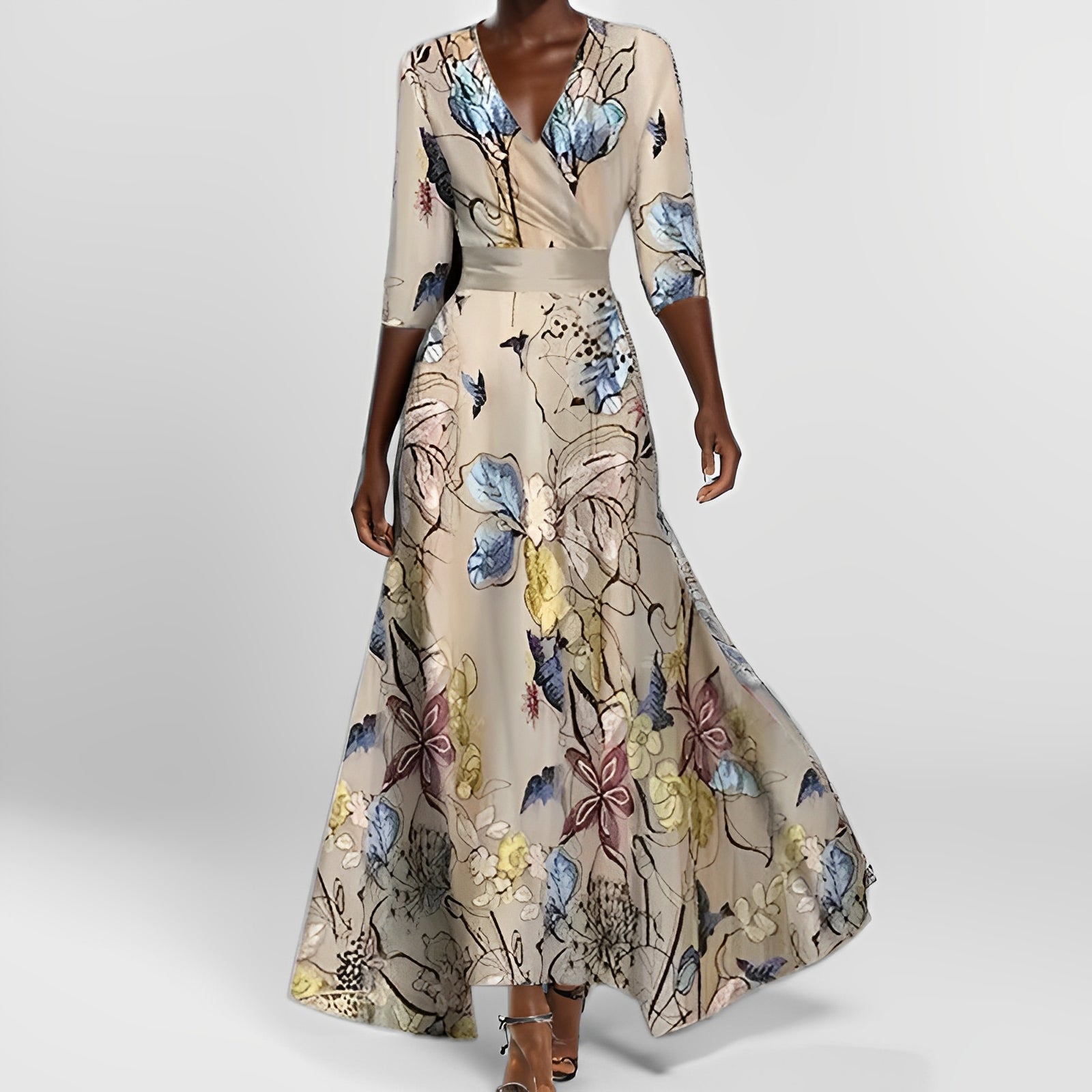 Delores - Langkleid mit Blumenmotiv und langen Ärmeln
