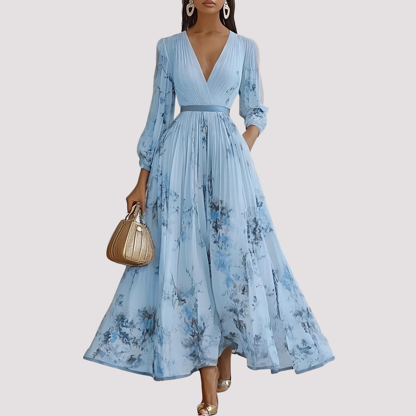 Leah - Midikleid mit Blumenmuster und langen Ärmeln