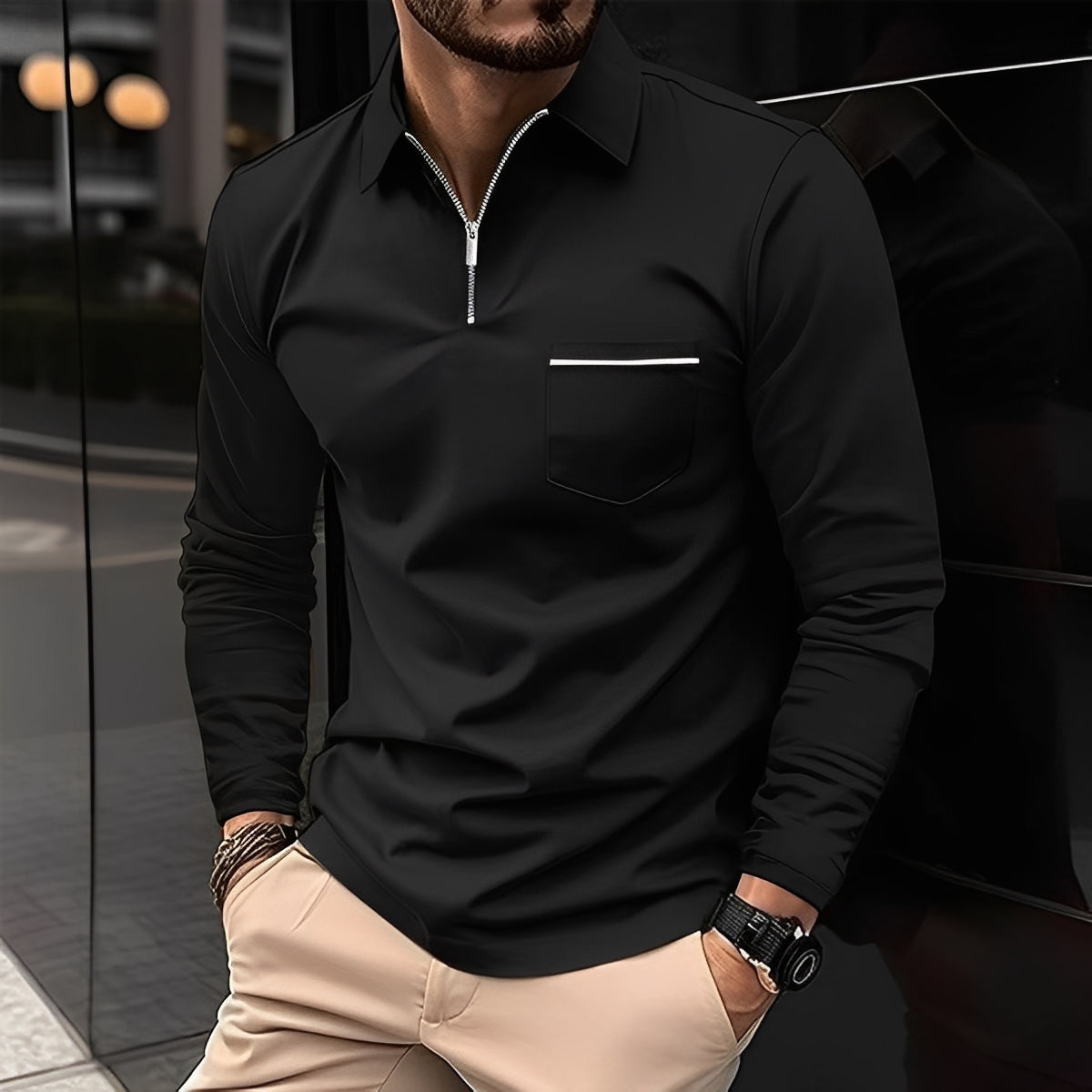Florent - Herren-Langarm-Polo mit Reißverschluss