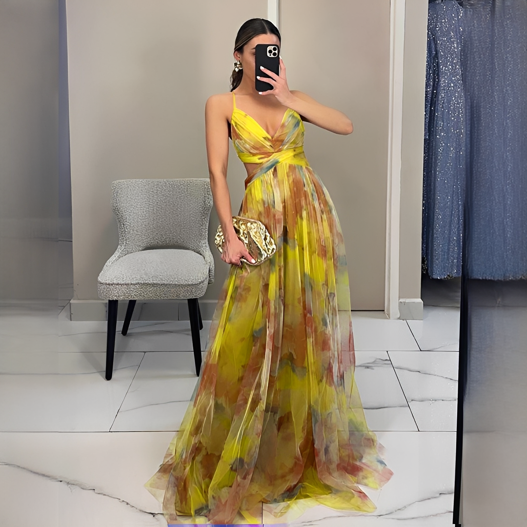 Gardania - Langes Kleid mit Blumenmuster für Frauen