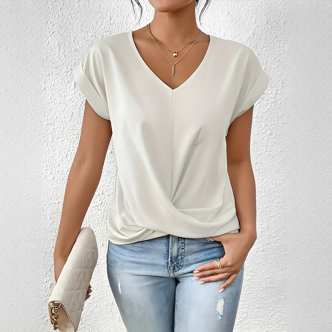 Velanie - Lockeres T-Shirt mit V-Ausschnitt