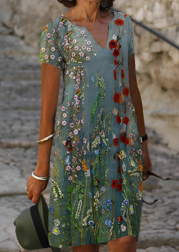 Kristina - Elegantes Blumenkleid mit kurzen Ärmeln für Frauen