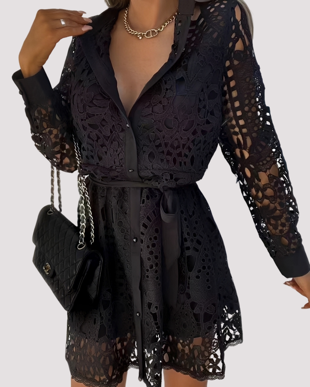 Lydia - Elegantes kurzes Kleid mit langen Ärmeln für Frauen