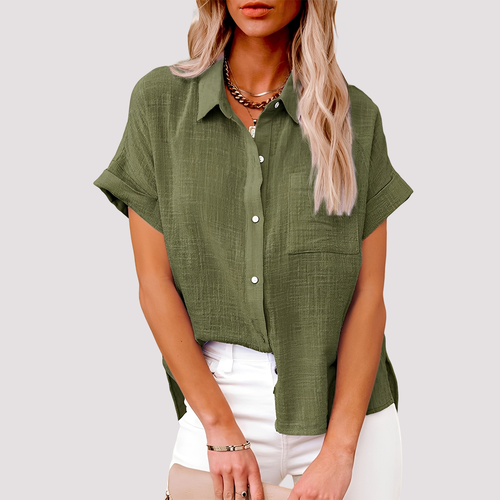 Josie - Bluse mit kurzen Ärmeln, weit geschnitten, mit Tasche für Frauen